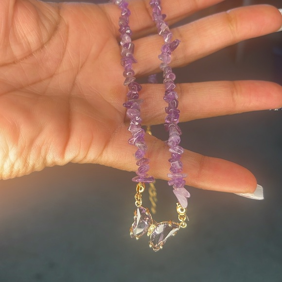 Butterfly Crackle Amethyst Pendant Necklace and Bracelet Set - Picture 2 of 5